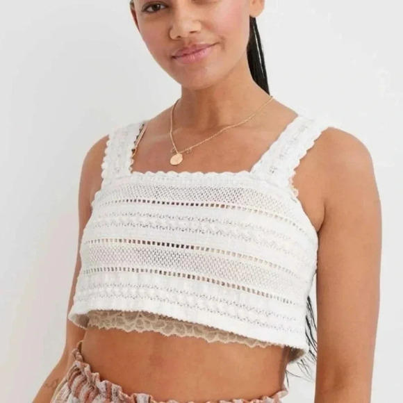 Aerie Crochet White‎ Textured Crop Top Tank - Picture 3 of 9